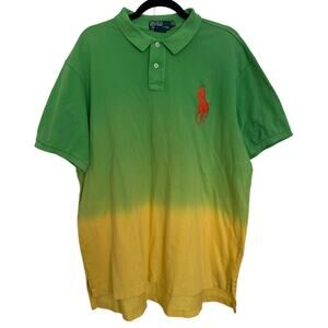 Ralph Lauren Vintage Ombre Tie Dye Yellow Green Polo Custom Fit Large Pony XXL